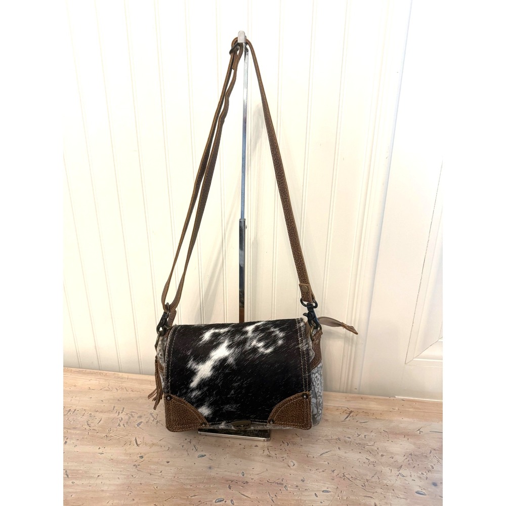 Myra Bag Crossbody Bag Womens Small Gray Canvas Floral Tassel Adjustable Strap